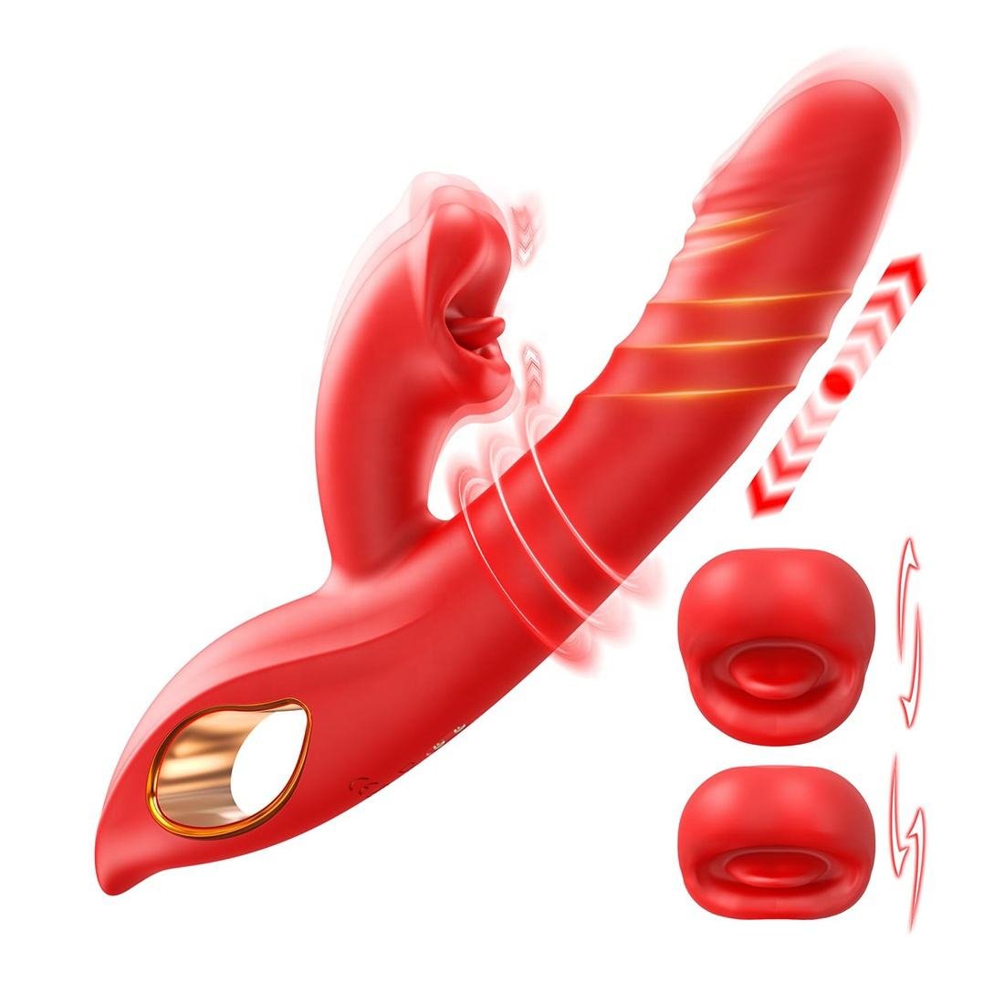 4-in-1 Rose Thrusting Dildo with Tongue Licking and Clitoral Stimulation