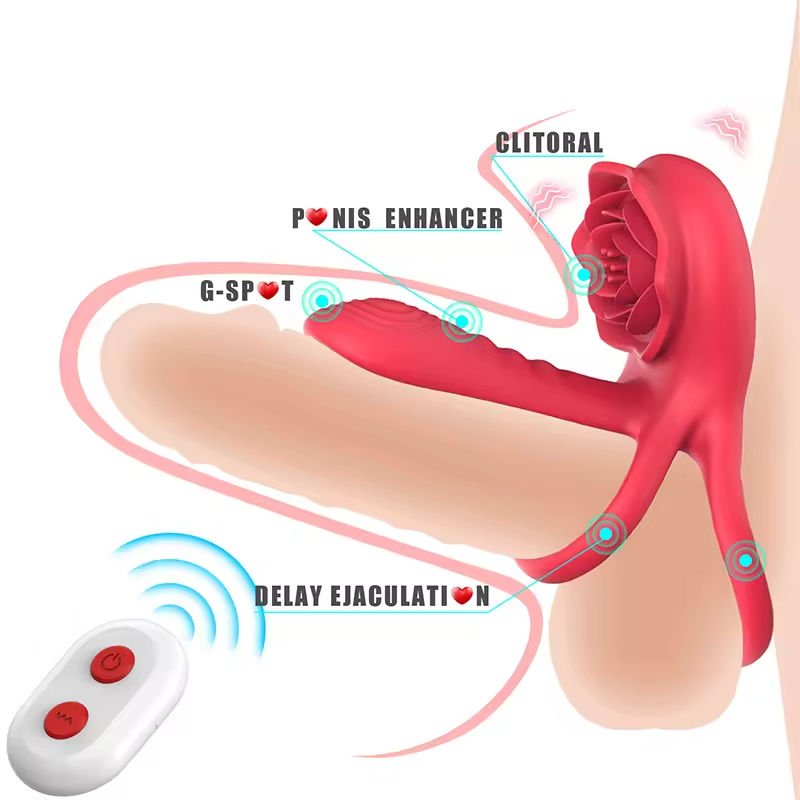 Rose-Shaped Vibrating Cock Ring with Clitoral Stimulator