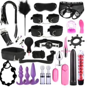 26-Piece Couples Bondage Kit with Cuffs, Nipple Clamps and Anal Plugs