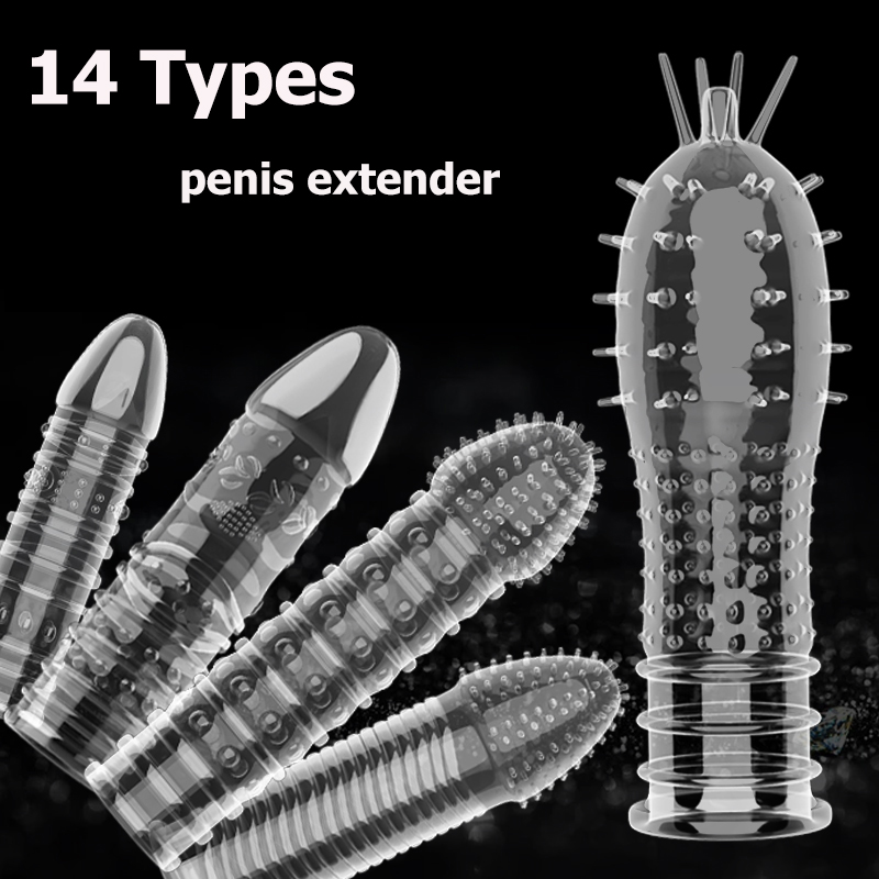 14-Type Transparent Crystal Spike Condom Sleeve - Reusable Male Delay Stimulator