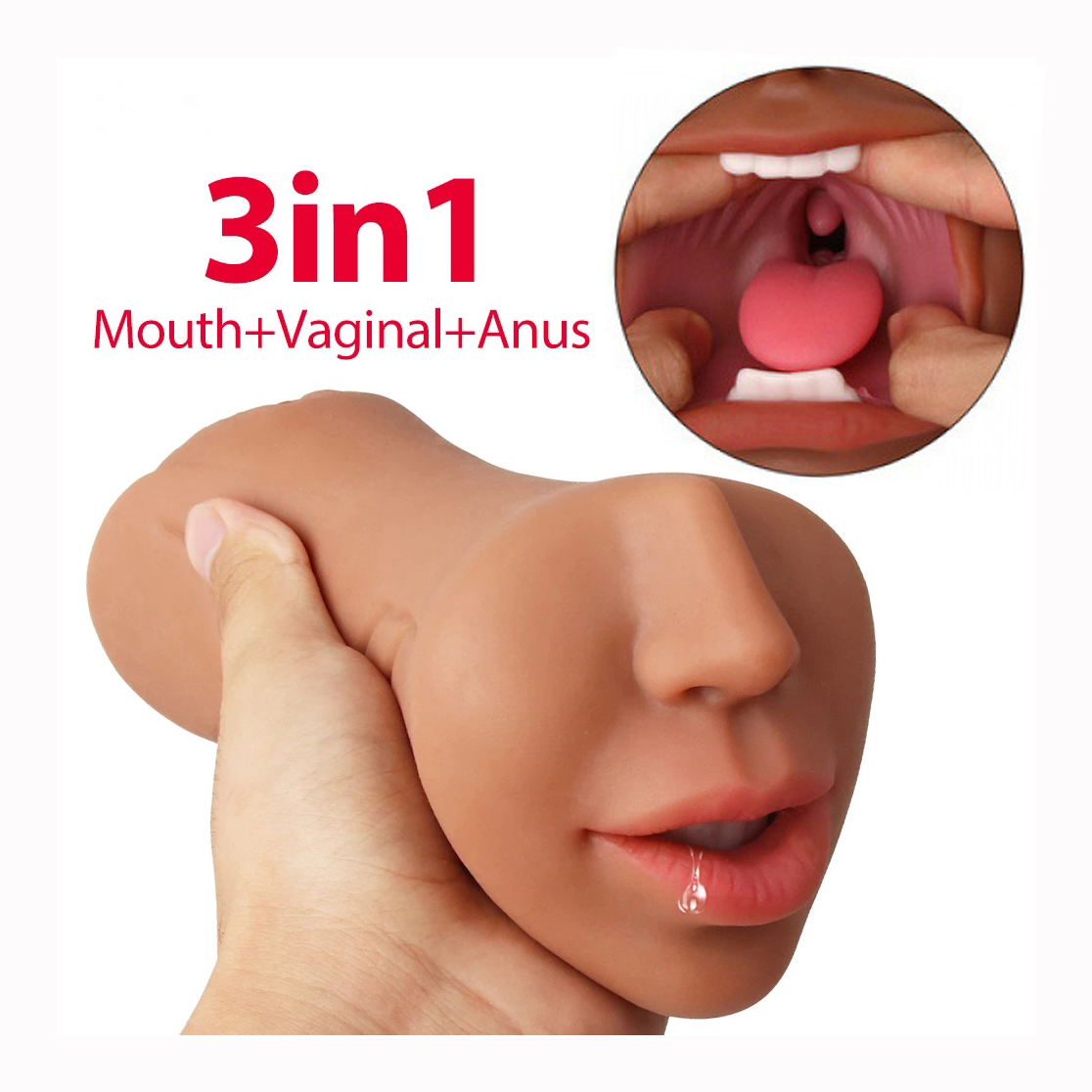 Soft 3 in 1 Male Masturbator Oral Mouth Pocket Pussy Realistic Vagina Toy Anal Channel Penis Masturbation Sex Toys for Men