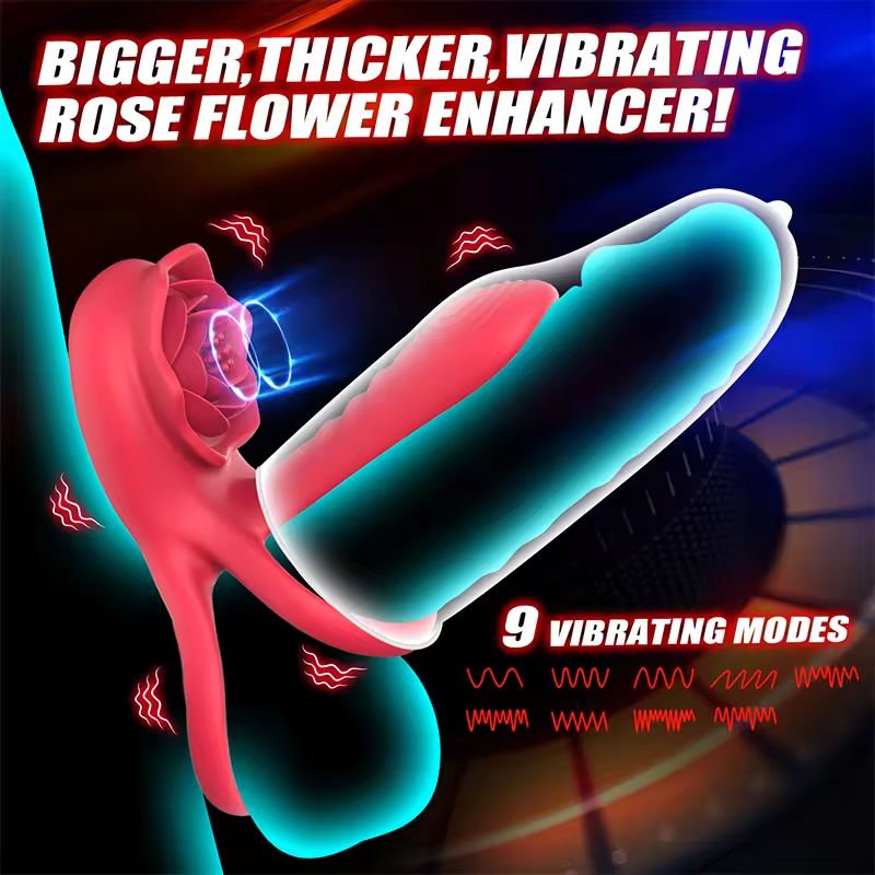 Rose-Shaped Vibrating Cock Ring with Clitoral Stimulator