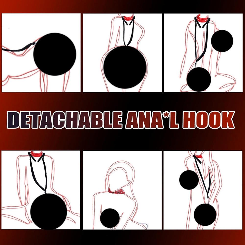 BDSM Anal Plug and Mouth Ball Gag Restraint Set with Collar Hook