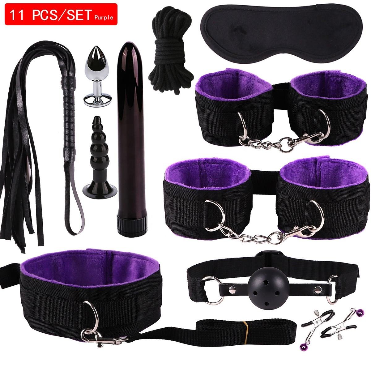11-Piece Exotic BDSM Bondage Set with Tail Plug and Vibrator