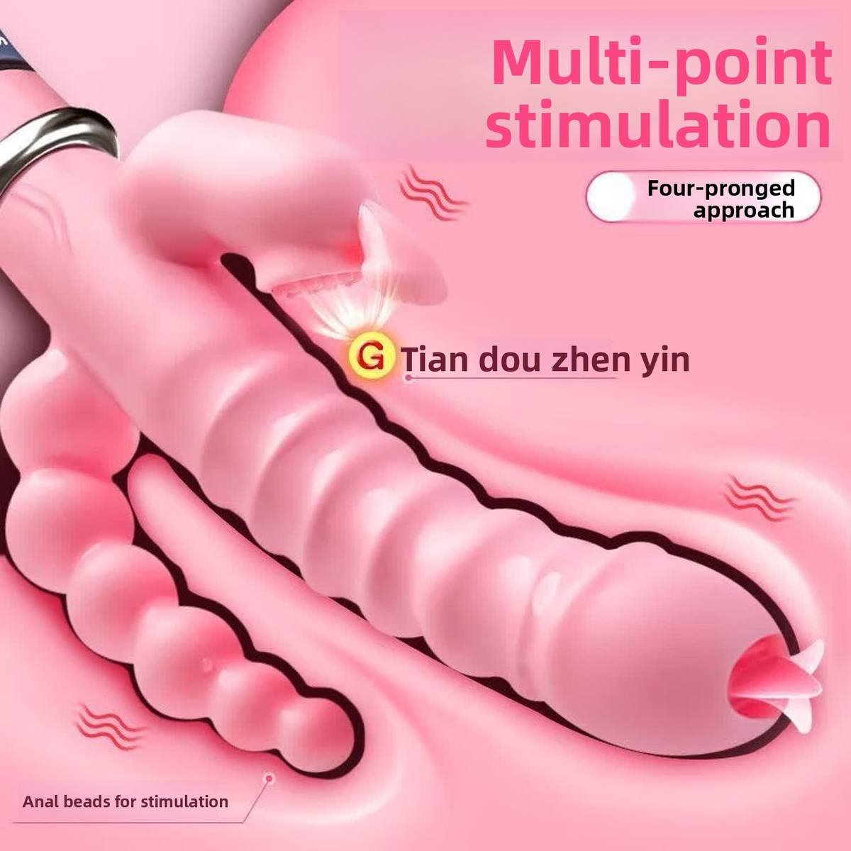 Three-Headed Multi-Frequency Vibrator for Clitoral and Anal Stimulation