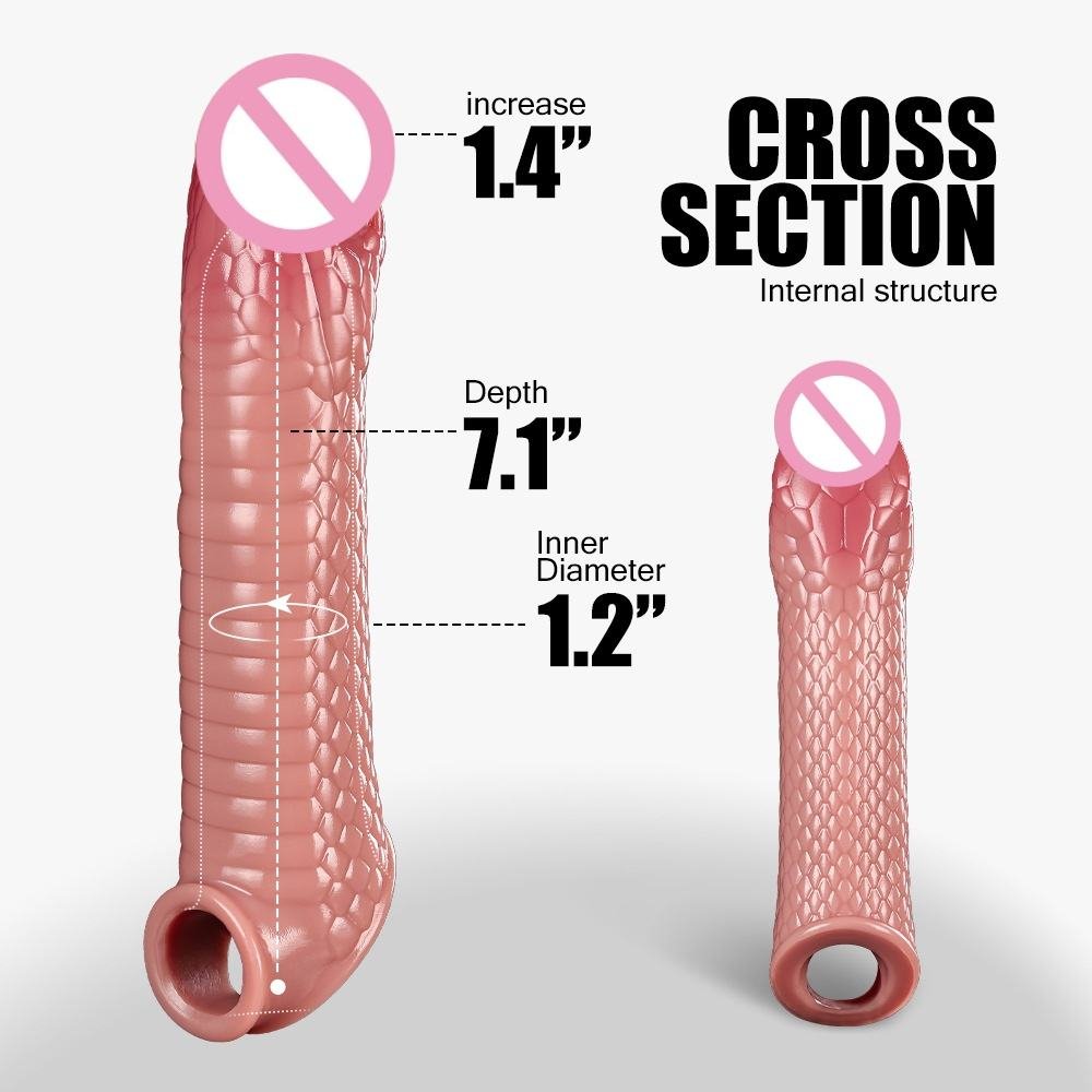 Serpent Scale Textured Penis Sleeve - Realistic Snake-Skin Silicone Extender, 8.5 Inch - Image 6