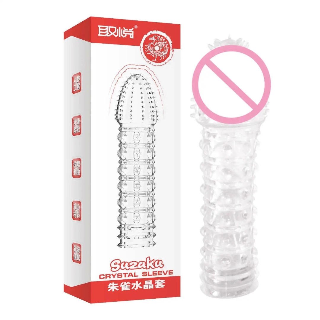 Dotted Clitoral-Stimulating Crystal Condom Sleeve - Reusable TPE Enhancer for Men - Image 5
