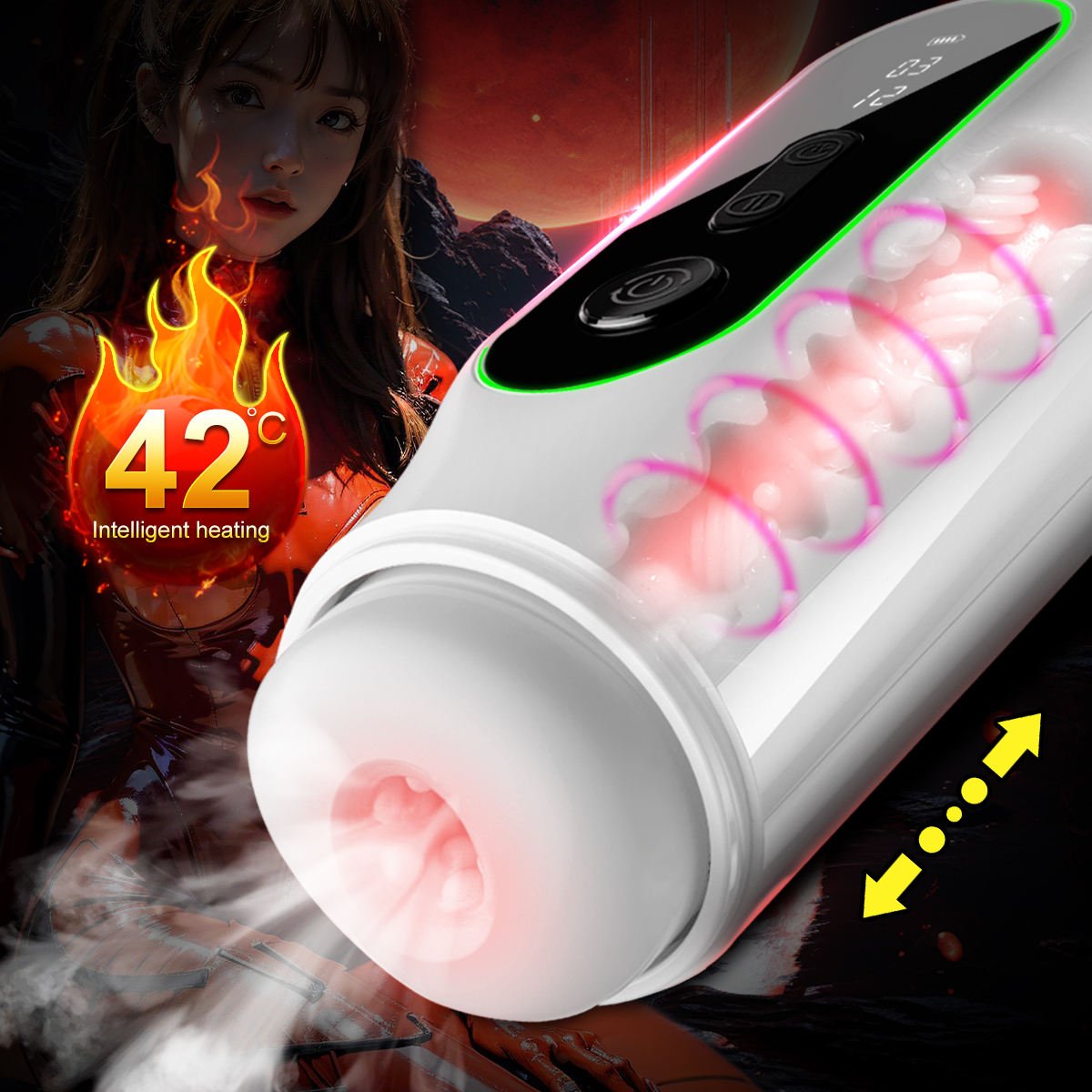 Automatic Telescopic Sucking and Heating Masturbator with Vibration
