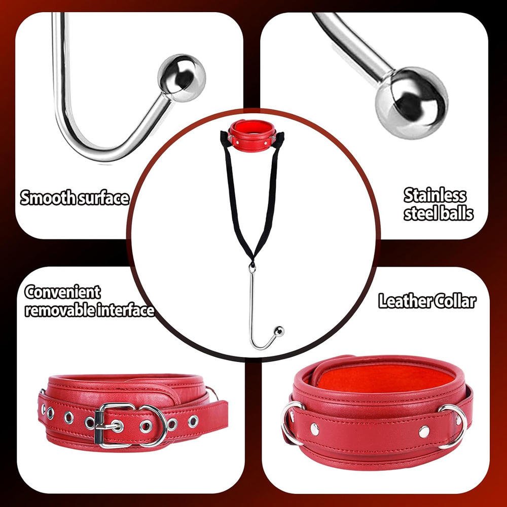 BDSM Anal Plug and Mouth Ball Gag Restraint Set with Collar Hook