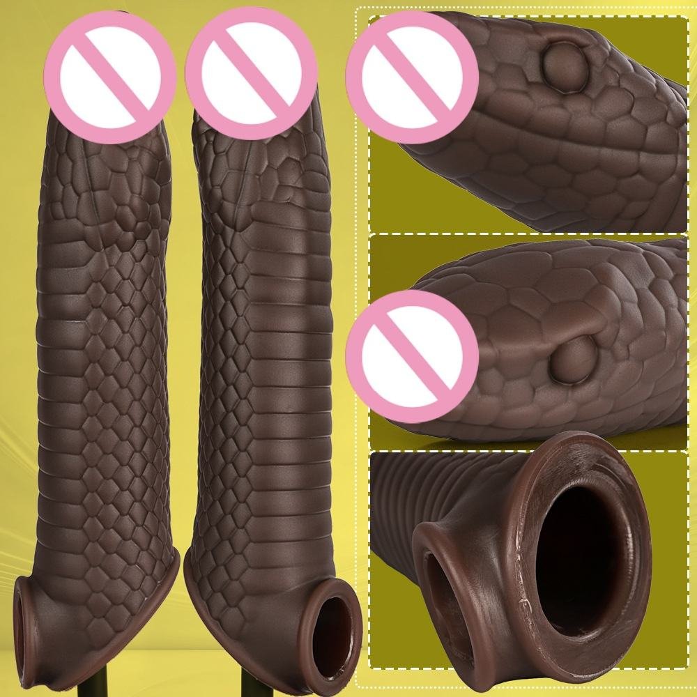 Serpent Scale Textured Penis Sleeve - Realistic Snake-Skin Silicone Extender, 8.5 Inch - Image 5
