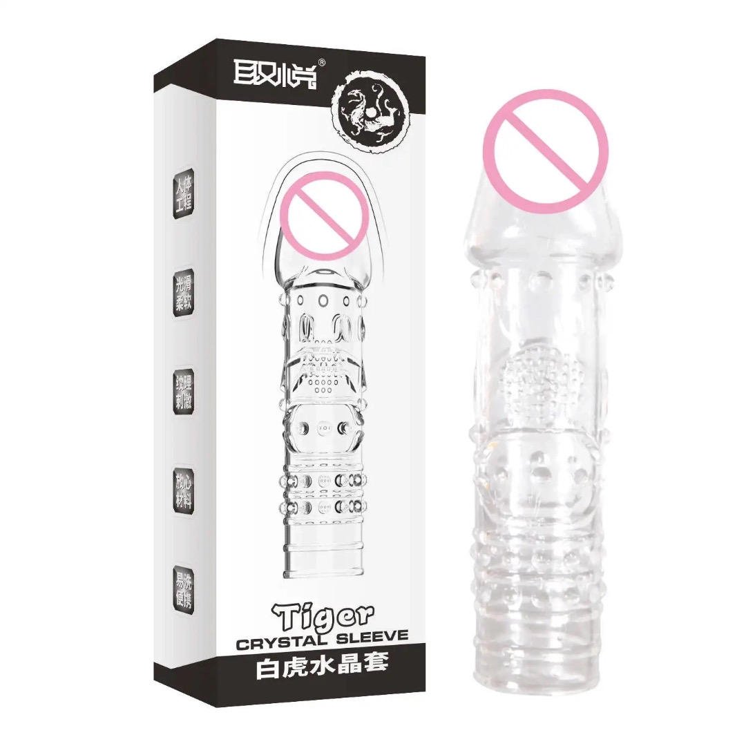 Dotted Clitoral-Stimulating Crystal Condom Sleeve - Reusable TPE Enhancer for Men - Image 4