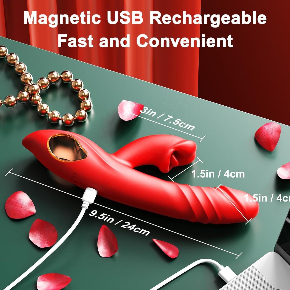 4-in-1 Rose Thrusting Dildo with Tongue Licking and Clitoral Stimulation