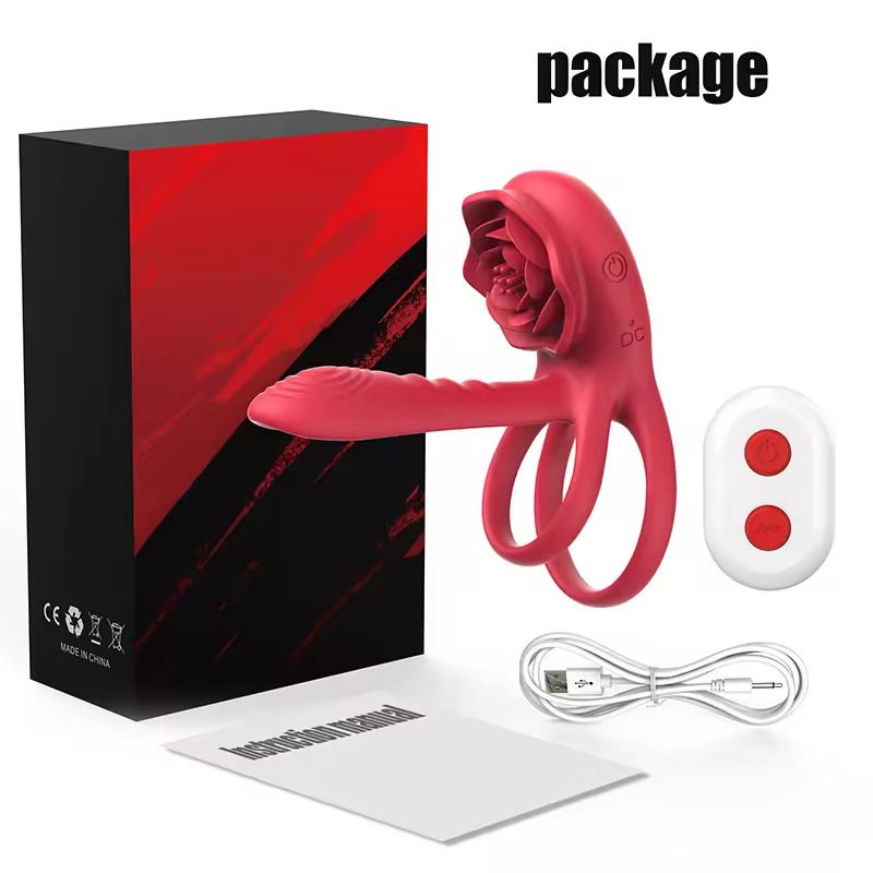 Rose-Shaped Vibrating Cock Ring with Clitoral Stimulator