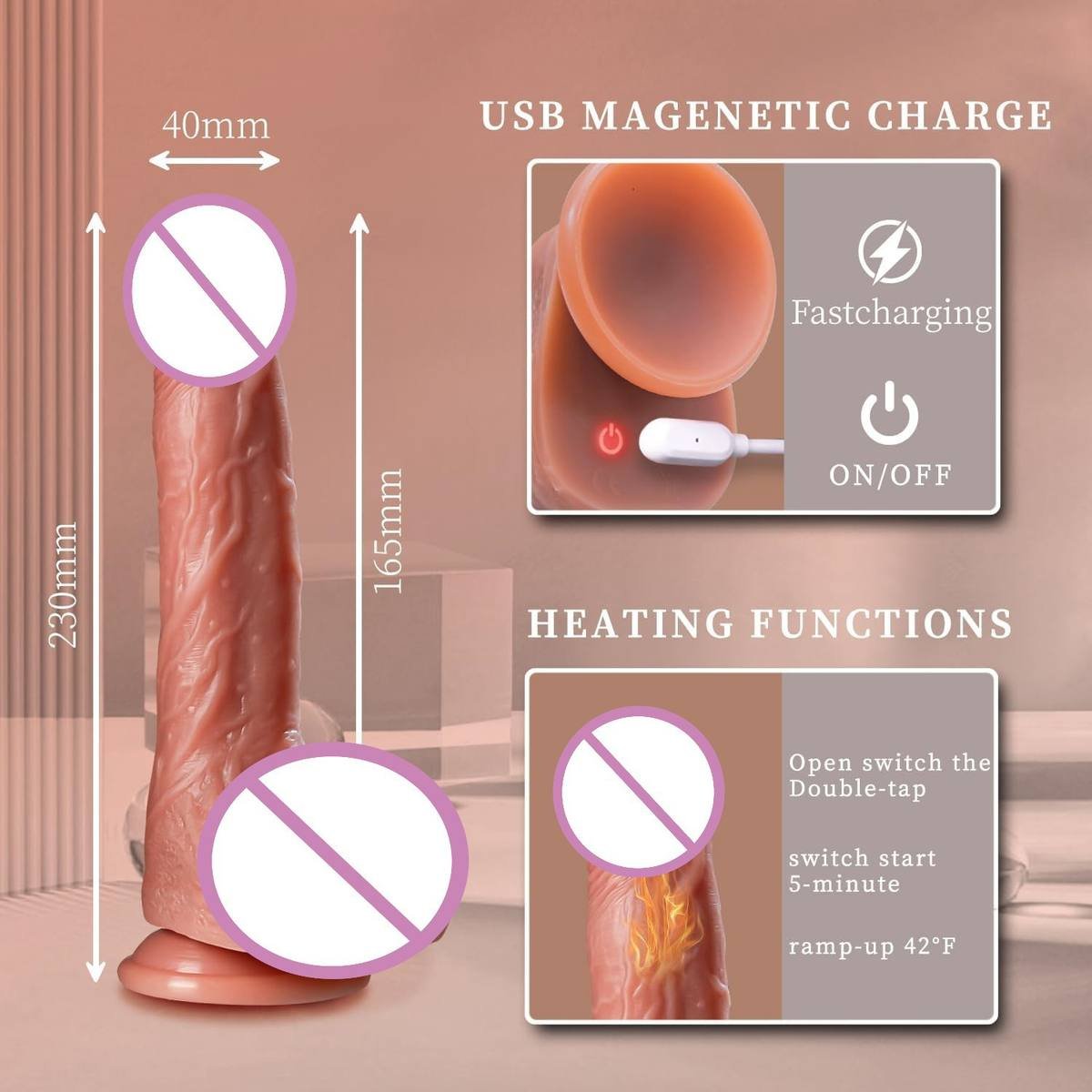 Heated Telescopic Large Dildo with Suction Cup Base