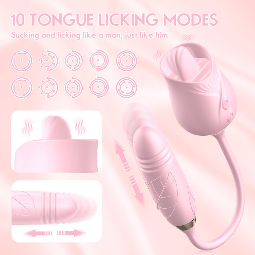 Rose Tongue-Licking Thrusting Clitoral and Nipple Vibrator