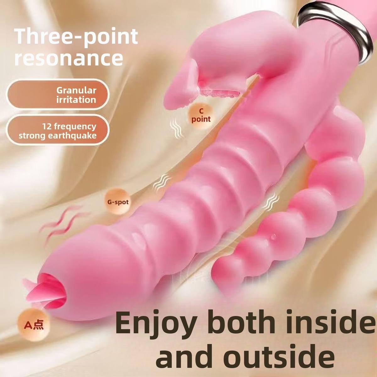 Three-Headed Multi-Frequency Vibrator for Clitoral and Anal Stimulation