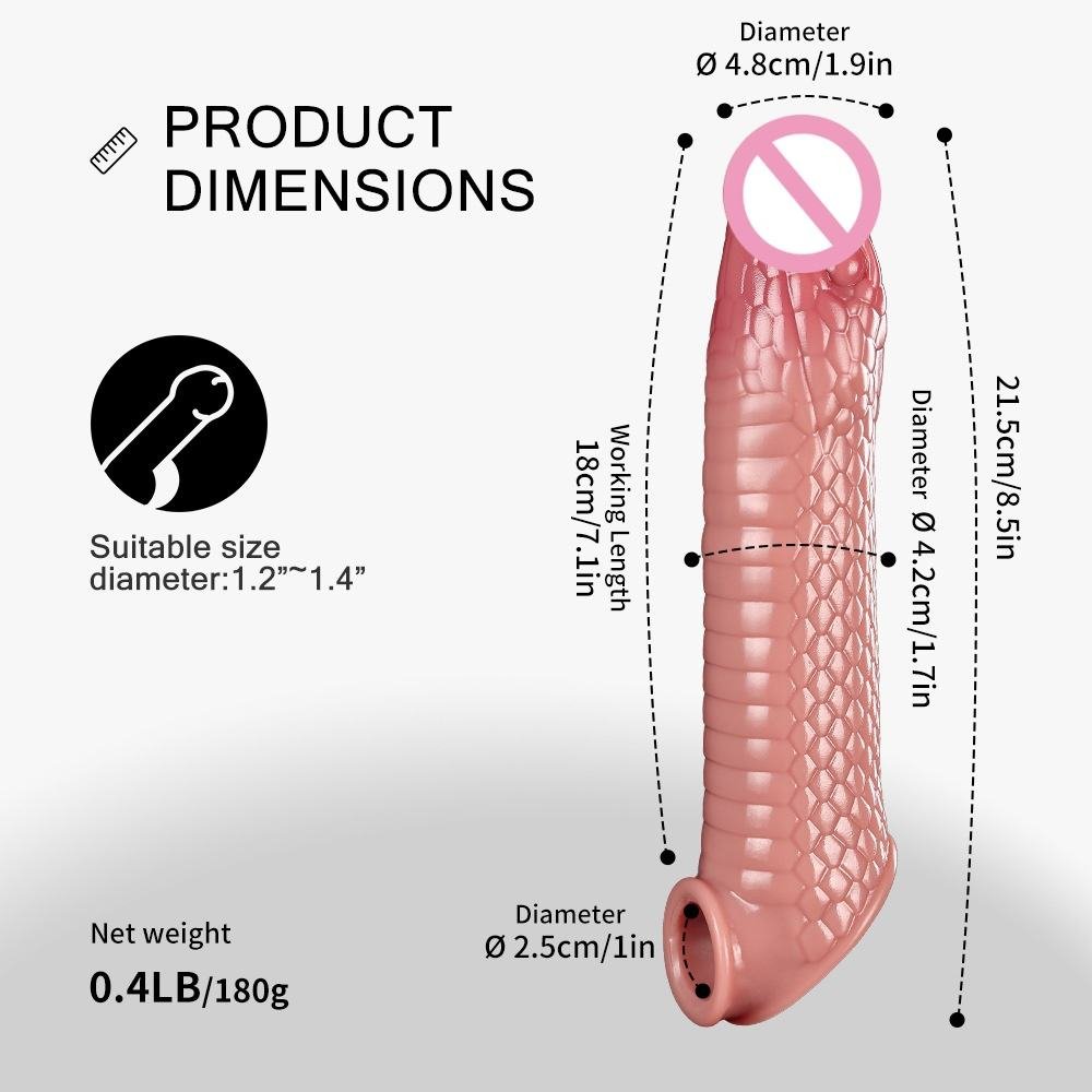 Serpent Scale Textured Penis Sleeve - Realistic Snake-Skin Silicone Extender, 8.5 Inch - Image 4