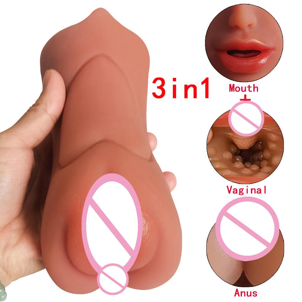 Soft 3 in 1 Male Masturbator Oral Mouth Pocket Pussy Realistic Vagina Toy Anal Channel Penis Masturbation Sex Toys for Men