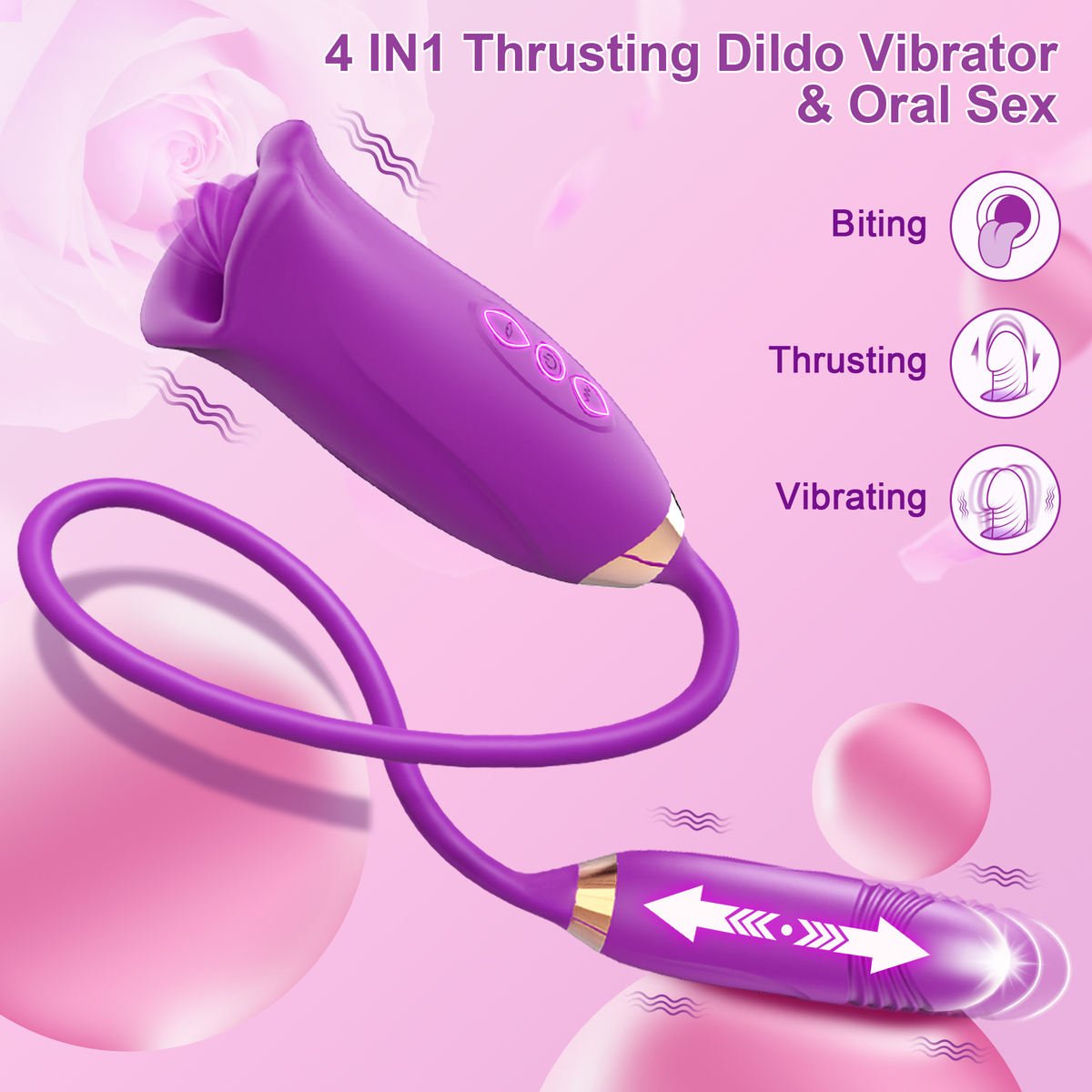 3-in-1 Thrusting Egg Vibrator with Mouth Biting and Nipple Stimulation
