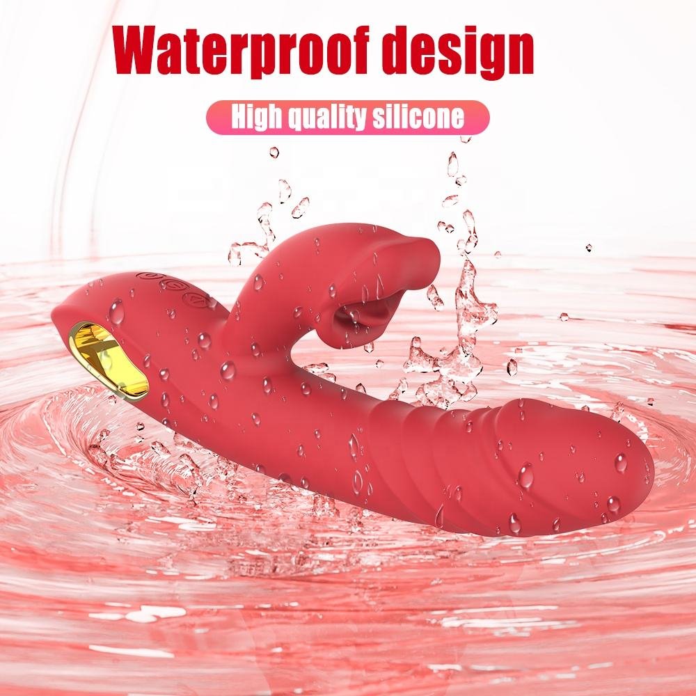 4-in-1 Rose Thrusting Dildo with Tongue Licking and Clitoral Stimulation