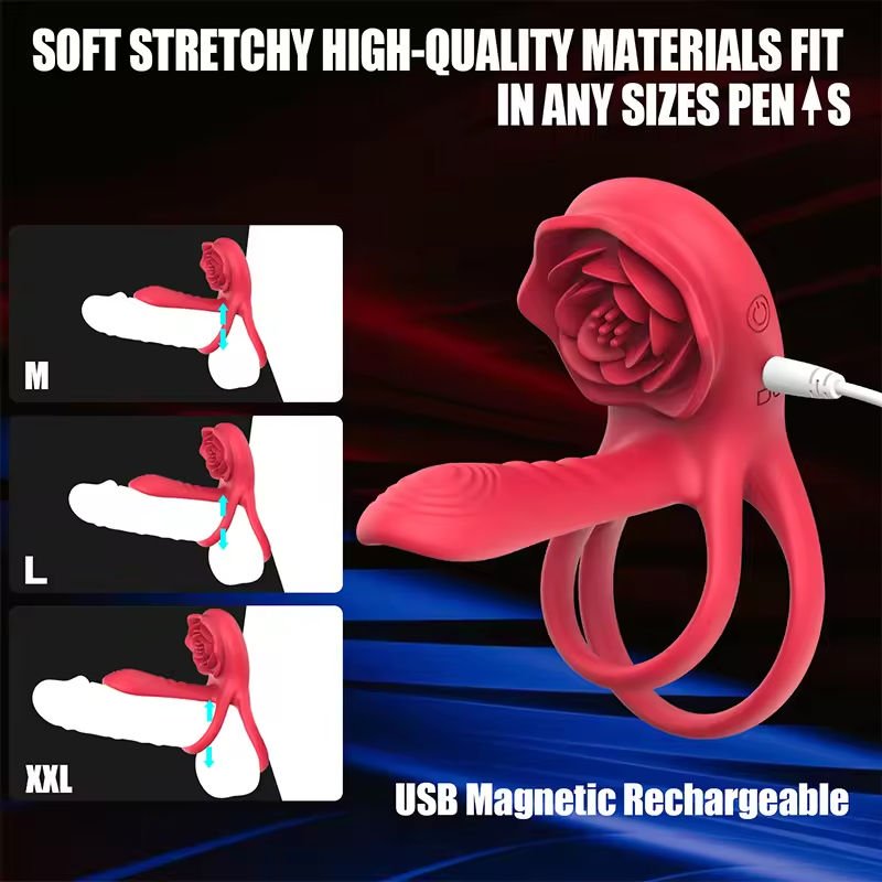 Rose-Shaped Vibrating Cock Ring with Clitoral Stimulator