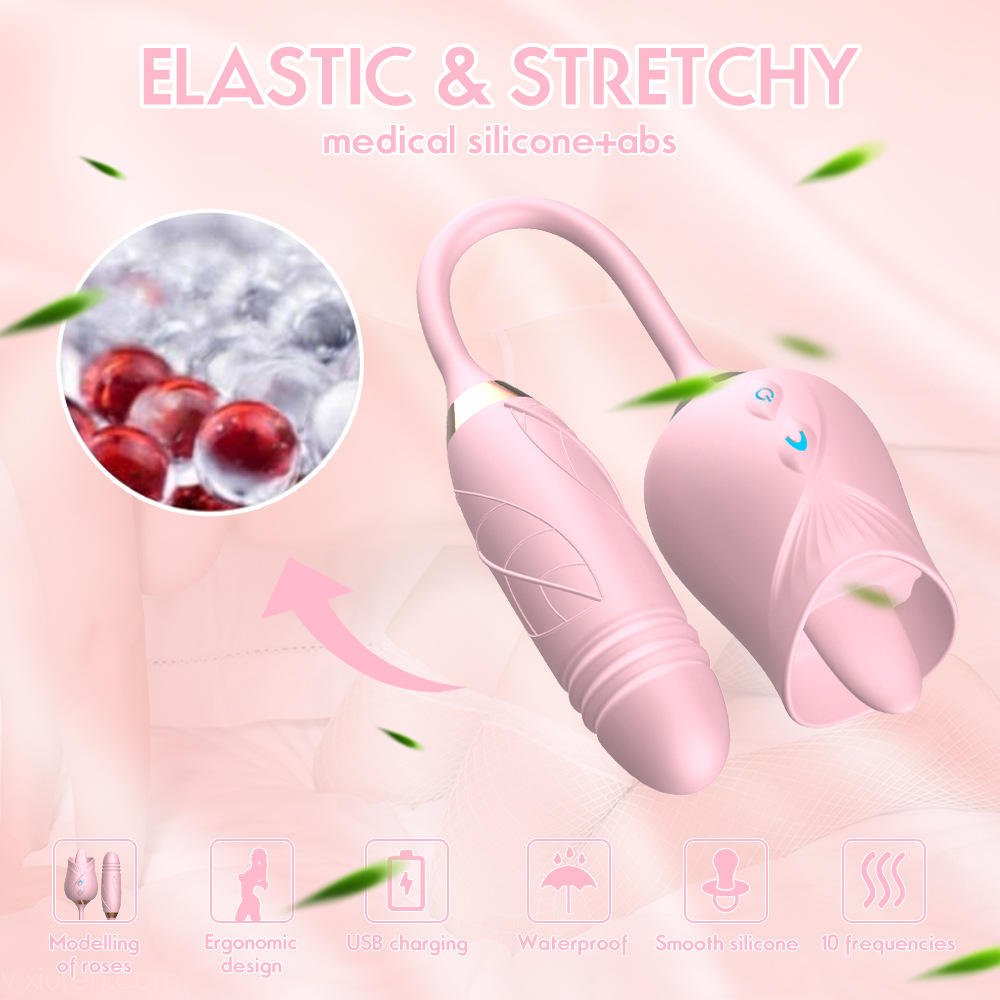 Rose Tongue-Licking Thrusting Clitoral and Nipple Vibrator