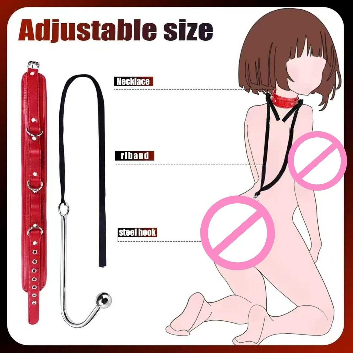 BDSM Anal Plug and Mouth Ball Gag Restraint Set with Collar Hook