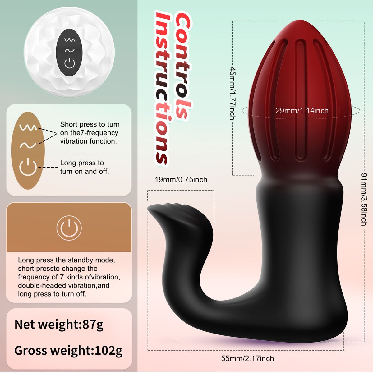 Wireless Remote Control Vibrating Butt Plug with 7 Speeds for Men and Women