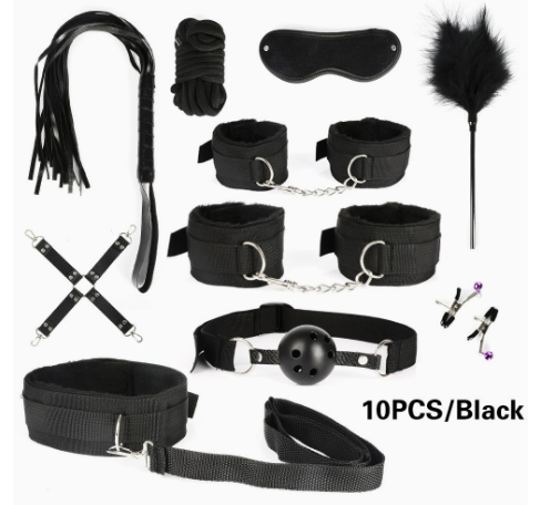 26-Piece BDSM Bondage Kit with Nipple Clamps, Whip and Anal Vibrator
