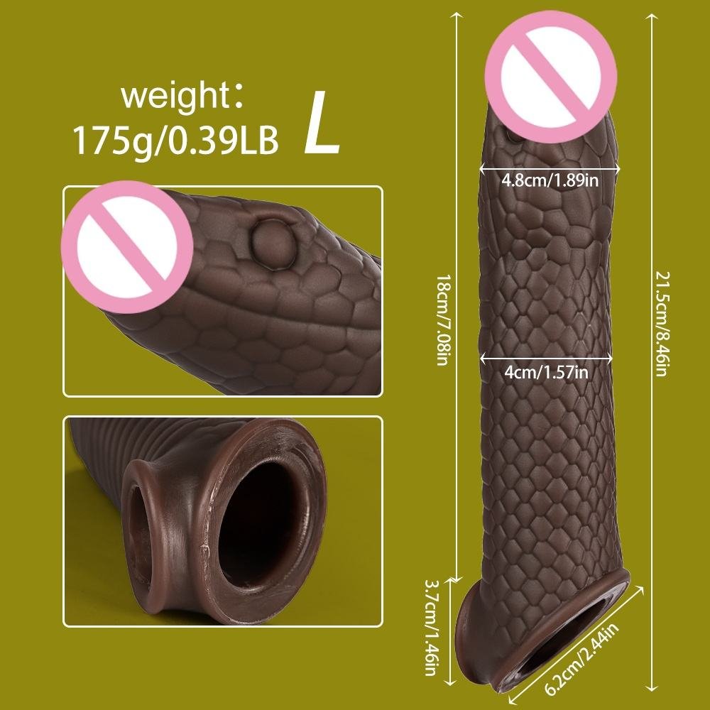 Serpent Scale Textured Penis Sleeve - Realistic Snake-Skin Silicone Extender, 8.5 Inch - Image 3