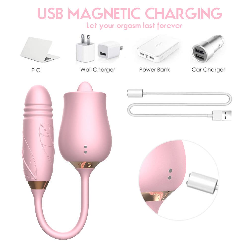 Rose Tongue-Licking Thrusting Clitoral and Nipple Vibrator