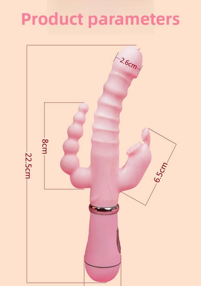 Three-Headed Multi-Frequency Vibrator for Clitoral and Anal Stimulation