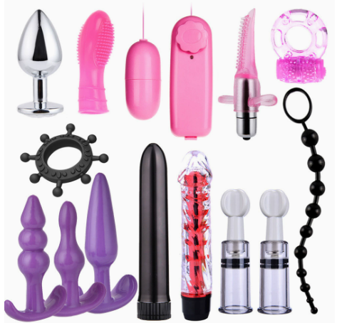 26-Piece BDSM Bondage Kit with Nipple Clamps, Whip and Anal Vibrator