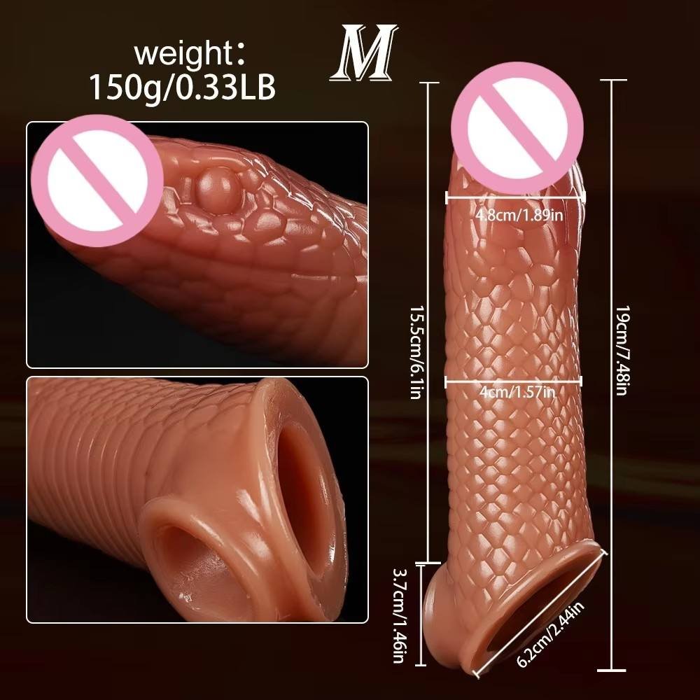 Serpent Scale Textured Penis Sleeve - Realistic Snake-Skin Silicone Extender, 8.5 Inch - Image 2