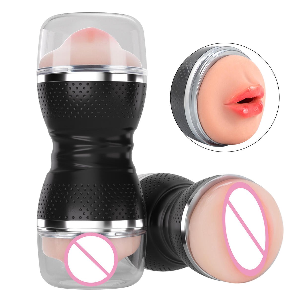 Double-Headed Vibrating and Licking Masturbation Cup