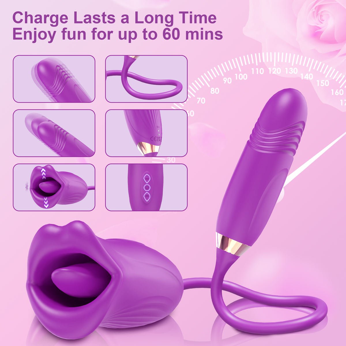 3-in-1 Thrusting Egg Vibrator with Mouth Biting and Nipple Stimulation