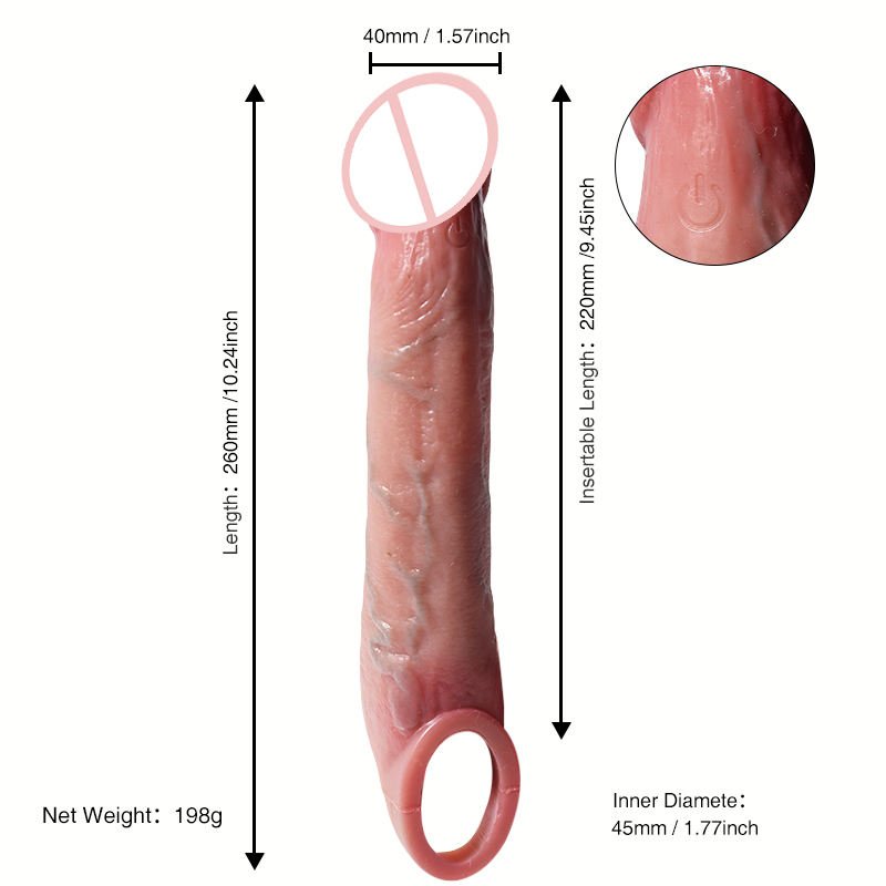 Vibrating Realistic Penis Extension Sleeve with Remote Control